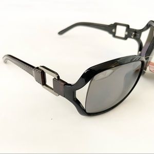 Black open frame driving sunglasses stitching detail